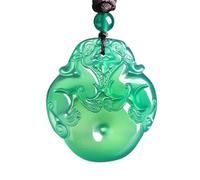ZGHQHCDRH Collier avec pendentif Feng Shui en jade vert naturel pour femme, véritable calcédoine, agate calcédoine, boucle paisible, invitant la richesse Pixi