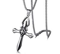 ZGHQHCDRH Collier chaîne avec pendentif croix de flamme Punk pour hommes, style Hip Hop Rock gothique, cadeau