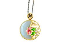 ZGHQHCDRH Collier chinois plaqué S925 avec pendentif en émail au clair de lune, en Jade blanc Hetian naturel, pour femmes, Yoga authentique