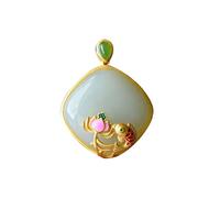 ZGHQHCDRH Collier chinois plaqué S925 naturel Hetian blanc Jade, pendentif annuel en forme de poisson pour femmes, Yoga authentique