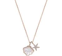 ZGHQHCDRH collier， Collier chaîne à maillons en argent Sterling 925 véritable for femmes, pendentif en Zircon brillant, coquille d'étoile de mer, bijoux fins(Rose Gold Color)