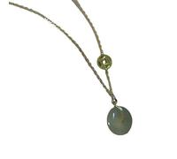 ZGHQHCDRH Collier pendentif en jade Hetian vert naturel Feng Shui pour femmes, véritable Yoga, Jade vert, boucle de paix, chaîne de verrouillage en os plaqué S925
