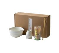 ZGHQHCDRH Ensemble De Thé Matcha 4/5/6 Pièces, Fouet En Bambou, Cuillère À Café, Bol En Céramique, Ensembles De Thé Traditionnels, Outils De Préparation Du Thé For La Maison, Accessoires(4PCS White)