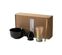 ZGHQHCDRH Ensemble De Thé Matcha 4/5/6 Pièces, Fouet En Bambou, Cuillère À Café, Bol En Céramique, Ensembles De Thé Traditionnels, Outils De Préparation Du Thé For La Maison, Accessoires(4PCS Black)