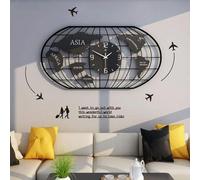 ZGHQHCDRH Grande Horloge Murale, Grande Horloge à Quartz décorative Noire avec Carte du Monde - Idéale for la Maison, Le Bureau, Salle de Classe Cadre en métal Mouvement Balayage