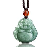 ZGHQHCDRH Jade Pendant Green Natural Real Laughing Buddha Necklace - Good Luck 925 Chain Amulet Jewelry Gifts