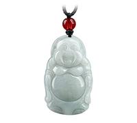 ZGHQHCDRH Jade Pendant Green Natural Real Laughing Buddha Necklace - Good Luck 925 Chain Amulet Jewelry Gifts
