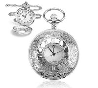 ZGHQHCDRH Montre de Poche, Chiffres Romains de Style Antique avec chaîne Amovible, Pendentif Montre Steampunk d'inspiration Vintage for Homme, Cadeau Anniversaires, Noël, fête des pères(Silver)