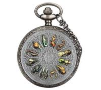 ZGHQHCDRH Montre de Poche, Montre de Poche en Forme de Goutte d'eau, Douze Constellations, Couleur Caoutchouc, rétro, civilisation Maya, Suspendue avec chaîne