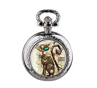 ZGHQHCDRH Montre de Poche, Vintage Steampunk Chat médaillon Collier Montre de Poche Pendentif Cadeau(Silver)
