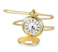 ZGHQHCDRH Montres de Poche, Montre de Poche Vintage Lisse avec chaîne Chiffres Romains Montre de Poche Antique Montre de Poche for Hommes Femmes Papa Anniversaire Jour d'anniversaire(Gold)