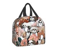 ZGHQHCDRH Personnalisé Shih Tzu Chien Fleurs Motif Sac À Lunch Homme Femmes Glacière Thermique Boîtes À Lunch Isolées pour L’école Étudiante