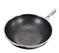 ZGHQHCDRH poêle en granit, Poêle antiadhésive 32/34CM, Wok en acier inoxydable 304, Double face, poêle à crêpes fond plat nid d'abeille avec couvercle