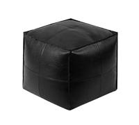 ZGHQHCDRH Pouf carré en cuir ciré à l'huile - 45,7 cm - Réglable - Résistant à l'eau et aux taches - Fermeture éclair dissimulée - Coussin bohème cousu à la main (noir)