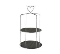 ZGHQHCDRH Présentoir à desserts, Présentoir à gâteaux créatif, poignée d'amour, support collation Vintage, assiette gâteau en fer forgé deux couches, plateau(Silver)