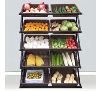 ZGHQHCDRH Rayons de supermarché, Présentoir à collations sur Pied 4 ou 5 étagères, Grand présentoir de Cuisine for Pommes Terre, oignons et Fruits légumes avec paniers(Brown,5tiers)