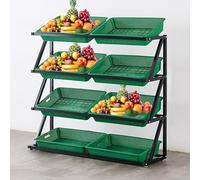 ZGHQHCDRH Rayons de supermarché, Présentoir à collations sur Pied 4 ou 5 étagères, Grand présentoir de Cuisine for Pommes Terre, oignons et Fruits légumes avec paniers(Green,4tiers)