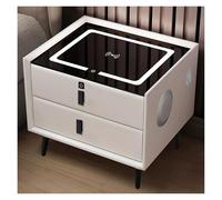 ZGHQHCDRH Table de Chevet, Table de Chevet Intelligente avec éclairage LED, tiroirs, Port USB, Serrure à Empreinte Digitale et Station Charge intégrée(White 17.7in)