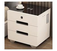 ZGHQHCDRH Table de Chevet, Tables de Chevet avec Station Recharge intégrée, Serrure à Empreinte Digitale, Lampe LED et Haut-parleurs Bluetooth(White C)