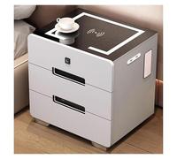 ZGHQHCDRH Table de Chevet, Tables de Chevet avec Station Recharge intégrée, Serrure à Empreinte Digitale, Lampe LED et Haut-parleurs Bluetooth(Light Grey D)