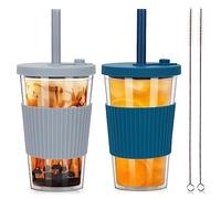 ZgoEC 500ml Bubble Tea Gobelet avec Couvercle et Paille, Gobelet Réutilisable Boba Gobelet, Plastique Verres à Boire 2pcs, Gobelet Smoothie Double paroi Isolé, Gobelet Tumbler pour Boba Café Glacé