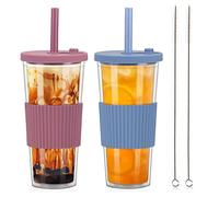 ZgoEC 730ml Gobelet Bubble Tea Cup, Anti-Fuite Tasse à Bubble Tea Kit Complet, Lot de 2 Kit Bubble Tea Reutilisable avec Pailles et Couvercles, Isolée à Double Paroi Gobelet pour Smoothie Thé Glacé