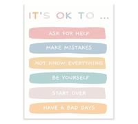 ZGPOSQKZSC Back To School Mental Health Poster Its OK To Ask For Help Make Mistakes Self Acceptance Counselor Classroom Decor(Framed,08x12inch(20x30cm))
