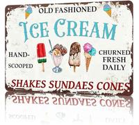 ZGPOSQKZSC Fashioned Ice Cream Aluminum Metal Sign 8 X 12 in | rustproof plaque with retro ice cream theme for living room kitchen café or dessert bar wall decor