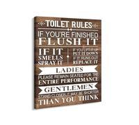ZGPOSQKZSC Funny Bathroom Rules Canvas, Rustic Toilet Humor Sign Wall Art for Guest Bathroom, Cabin, Lake House Decor(Framed,16x24inch(40x60cm))