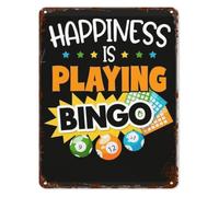 ZGPOSQKZSC Funny Tin Sign Happiness Is Playing Bingo Vintage Inspirational Plaque for Office Bathroom Bedroom Game Night 8 X 12 in