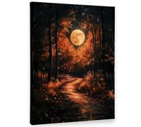 ZGPOSQKZSC Gothic Autumn Wall Decor, Dark Forest & Harvest Moon Canvas Art, Spooky yet Cozy Print for Halloween, Fall & Cottagecore Aesthetic(Framed,08x12inch(20x30cm))
