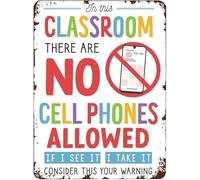 ZGPOSQKZSC School Policy Sign No Phones Allowed Vintage Tin Metal For Classroom Library Office Study Room 8 X 12 in