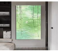 ZGRRXSM Affiche sur toile minimaliste représentant un saule vert et un cygne blanc dans l'eau, idéale pour la décoration du salon ou du bureau (30 x 40 cm/cadre intérieur).