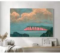 ZGRRXSM Impression sur toile, tableau représentant une île avec une colonne rocheuse rose, paysage aquarelle pour la décoration du salon, de la chambre ou du bureau (20x30cm/sans cadre)