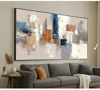 ZGRRXSM Tableau abstrait moderne sur toile, tons neutres contemporains, bleu rouille, affiches imprimées pour la décoration de la chambre (50x100cm/sans cadre)