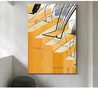 ZGRRXSM Tableau sur toile moderne minimaliste abstrait à motifs de cœurs et de lignes orange, décoration murale idéale pour le salon ou le bureau (30 x 40 cm/cadre intérieur)