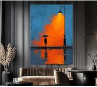 ZGRRXSM Tableau sur toile représentant un lampadaire piétonnier sous une pluie battante moderne, idéal pour la décoration murale d'une chambre, d'un salon ou d'une maison (70 x 100 cm/sans cadre)