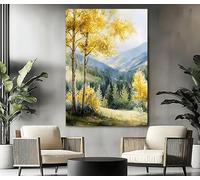 ZGRRXSM Tableau sur toile représentant un paysage de montagne et de forêt en automne, aquarelle, pour salon, chambre ou couloir (80 x 120 cm/cadre intérieur)