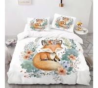 ZGRTZH Housse de Couette 140 x 190 Enfant Renard Parure de Lit 1 Personne avec Fermeture Éclair Doux Respirant Microfibre Housse de Couette One Piece et 2 Taie d'oreiller 65 x 65 cm