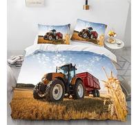 ZGRTZH Housse de Couette 200 x 200 Adulte Tracteur Parure de Lit 2 Personnes avec Fermeture Éclair Doux Respirant Microfibre Housse de Couette One Piece et 2 Taie d'oreiller 65 x 65 cm