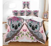 ZGRTZH Housse de Couette 90 x 190 Enfant Fille Koala Parure de Lit 1 Personne avec Fermeture Éclair Doux Respirant Microfibre Housse de Couette One Piece et 2 Taie d'oreiller 65 x 65 cm