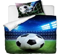ZGRTZH Housse de Couette 90 x 190 Enfant Football Parure de Lit 1 Personne avec Fermeture Éclair Doux Respirant Microfibre Housse de Couette One Piece et 2 Taie d'oreiller 65 x 65 cm