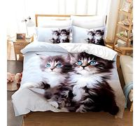 ZGRTZH Parure de Lit 180 x 200 Adulte Chat Housse de Couette 2 Personnes avec Fermeture Éclair Doux Respirant Microfibre Housse de Couette One Piece et 2 Taie d'oreiller 65x65cm