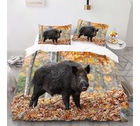 ZGRTZH Parure de Lit 240 x 220 Adulte Sanglier Housse de Couette 2 Personnes avec Fermeture Éclair Doux Respirant Microfibre Housse de Couette One Piece et 2 Taie d'oreiller 65x65cm