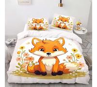 ZGRTZH Parure de Lit 90 x 190 Enfant Renard Housse de Couette 1 Personne en Microfibre Breathable Doux Housse de Couette One Piece avec Fermeture Éclair et 2 Taie d'oreiller 65 x 65 cm