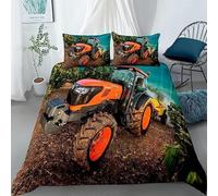 ZGRTZH Parure de Lit 90 x 190 Enfant Tracteur Housse de Couette 1 Personne en Microfibre Breathable Doux Housse de Couette One Piece avec Fermeture Éclair et 2 Taie d'oreiller 65 x 65 cm