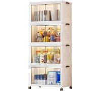 ZGSSOPTU Bacs de rangement à double porte latérale en plastique avec couvercle et roulettes empilables pour organiser la maison le plus proche (70 x 43 x 157 cm)