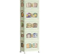 ZGSSOPTU Bacs de rangement avec couvercles, boîte pliante en plastique à 4 portes, casier de type poulie, visible, transparent et fermeture magnétique (vert, 47 x 30 x 141 cm)