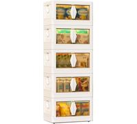 ZGSSOPTU Bacs de rangement, boîte pliable en plastique empilable avec portes et roues, organiseur de garde-robe