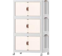ZGSSOPTU Boîte de rangement pliable à double porte magnétique avec couvercle - Bac de rangement empilable en plastique avec roulettes - Blanc transparent - Table de chevet (L, 4 étages)